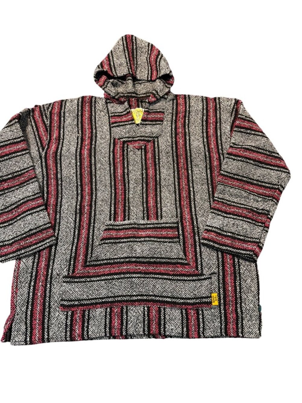 Vintage Iguana Jack Baja Hoodie Striped Pullover Black Gray Mexico Estate XXXL